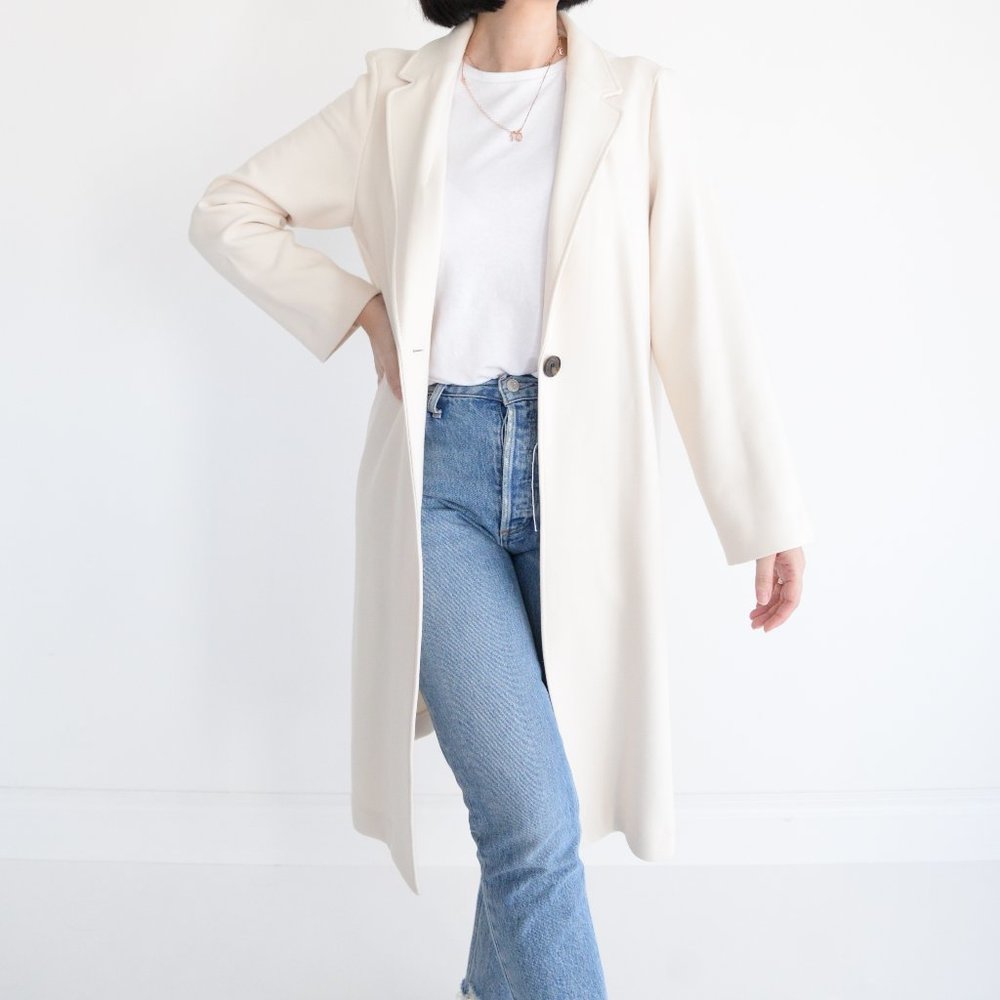 H&M Cream Single Breasted Midi-Jacket Coat